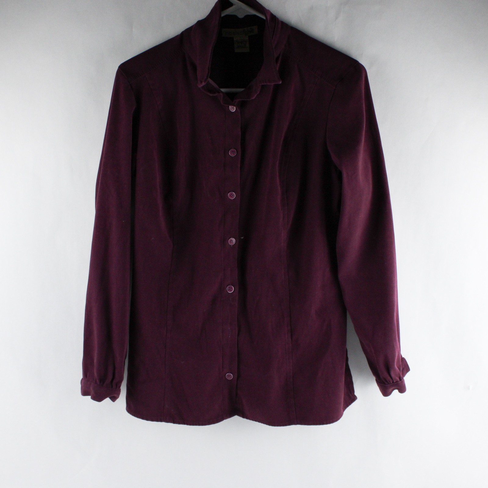 Notations Womens S Burgundy Plum Long Sleeve Button Up Blouse Top