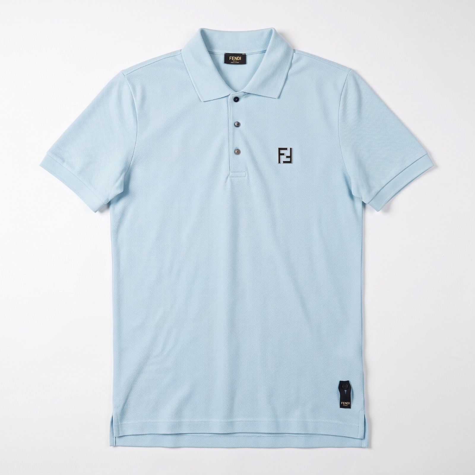Fendi Men\'s Light Blue FF Logo Polo Shirt Large Short Sleeve