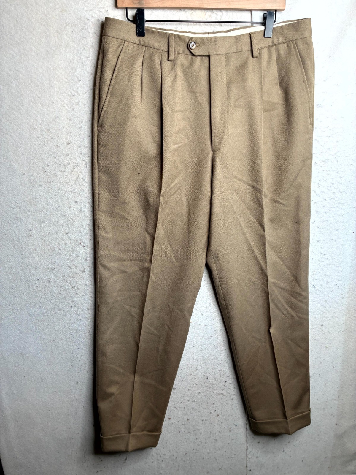 Gieves & Hawkes Dress Pants Mens 36 Brown Formal Office Cuffed Pleated Italy