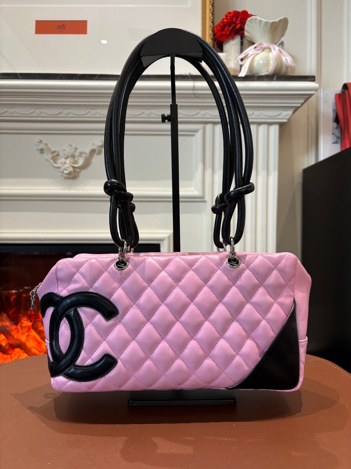 Chanel Cambon Bowling Pink Leather Silver HW Top Handle Bag AUTH