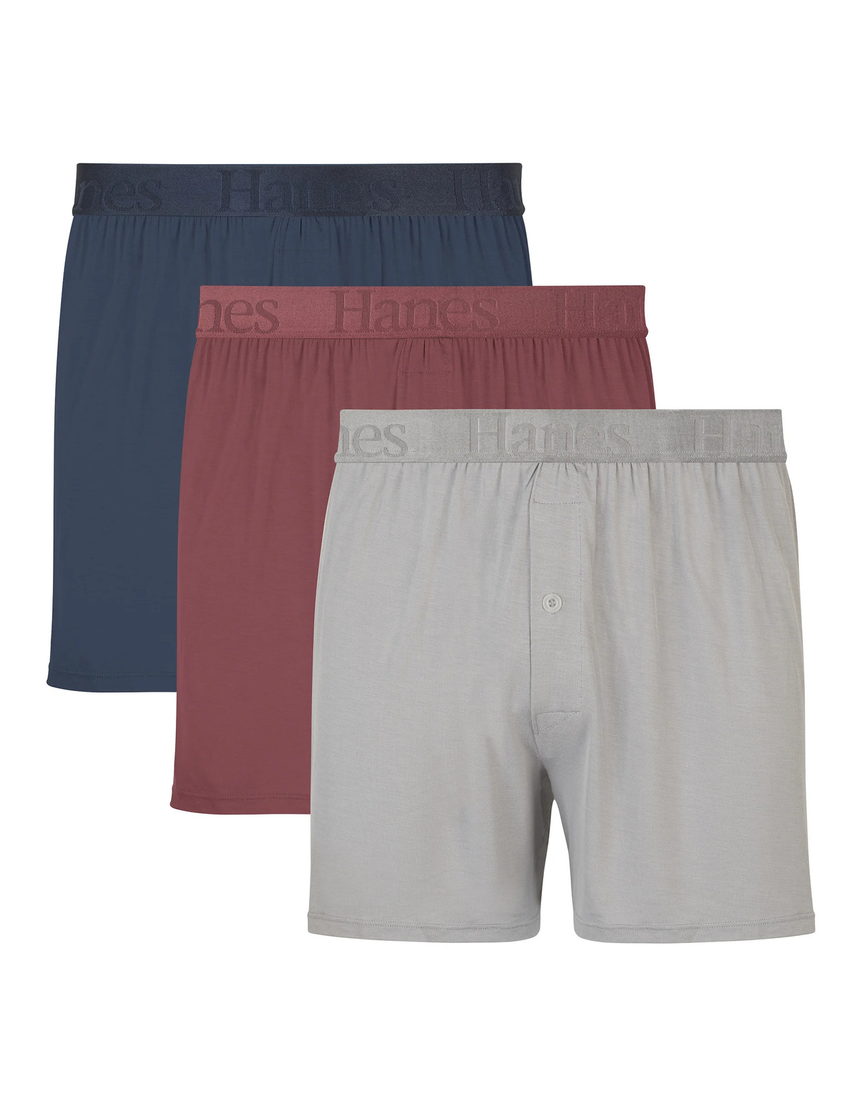 Hanes Originals Ultimate Men\'s SuperSoft Knit Boxer Underwear, Blue/Grey/Red,