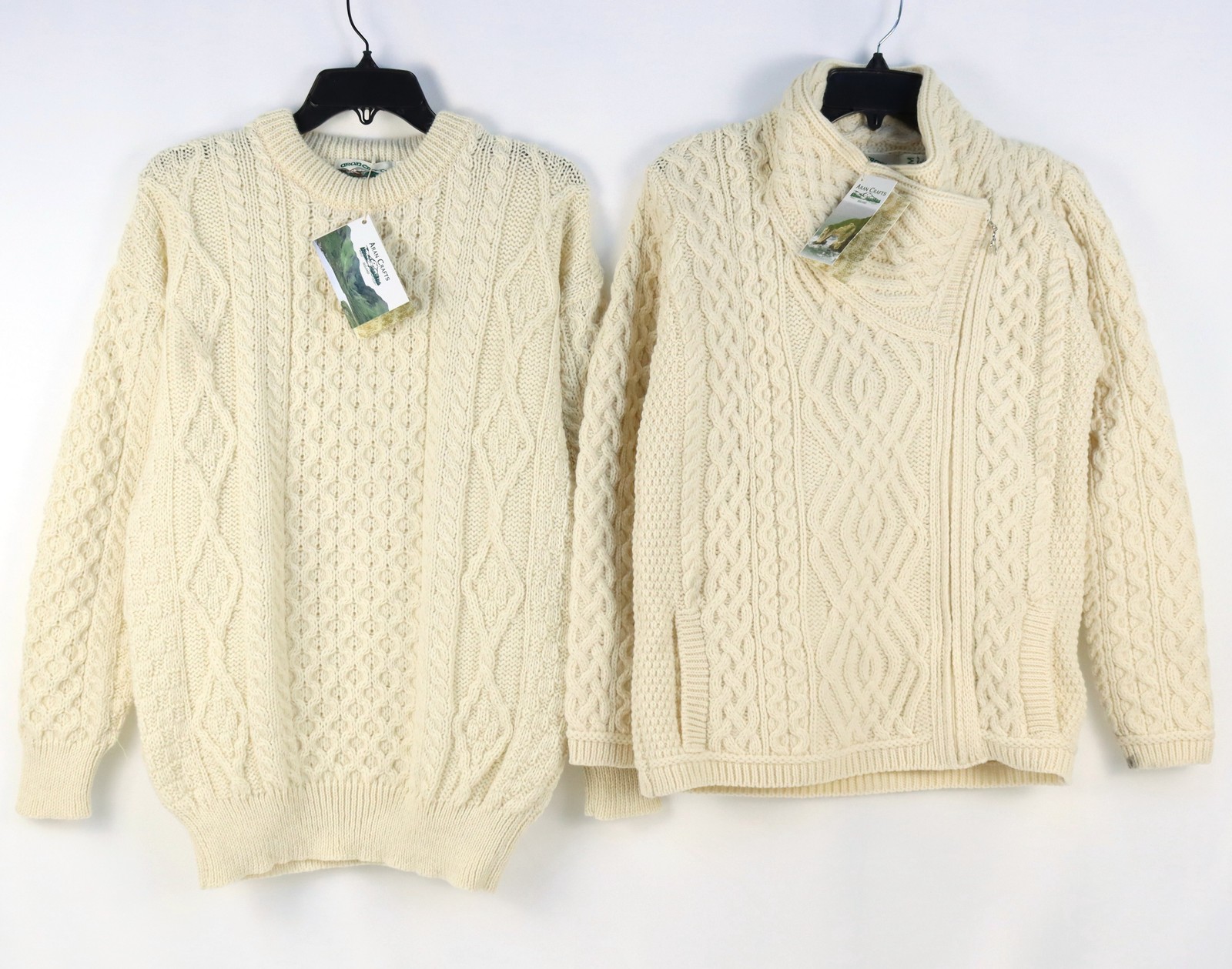 Aran Crafts Irish Aran Sweater/Cable Knit Side Zip Jacket Women Size M Lot of 2