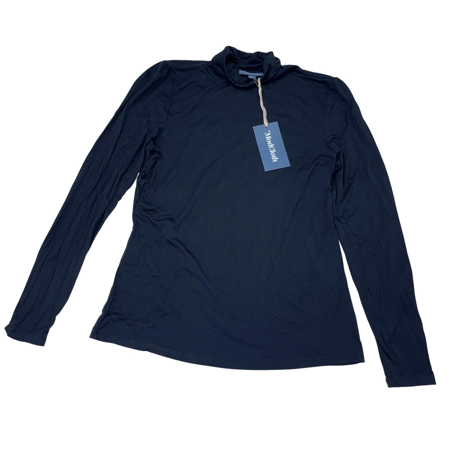 ModCloth Shirt Womens Medium Blue Solid Long Sleeve Turtleneck Layering Basic