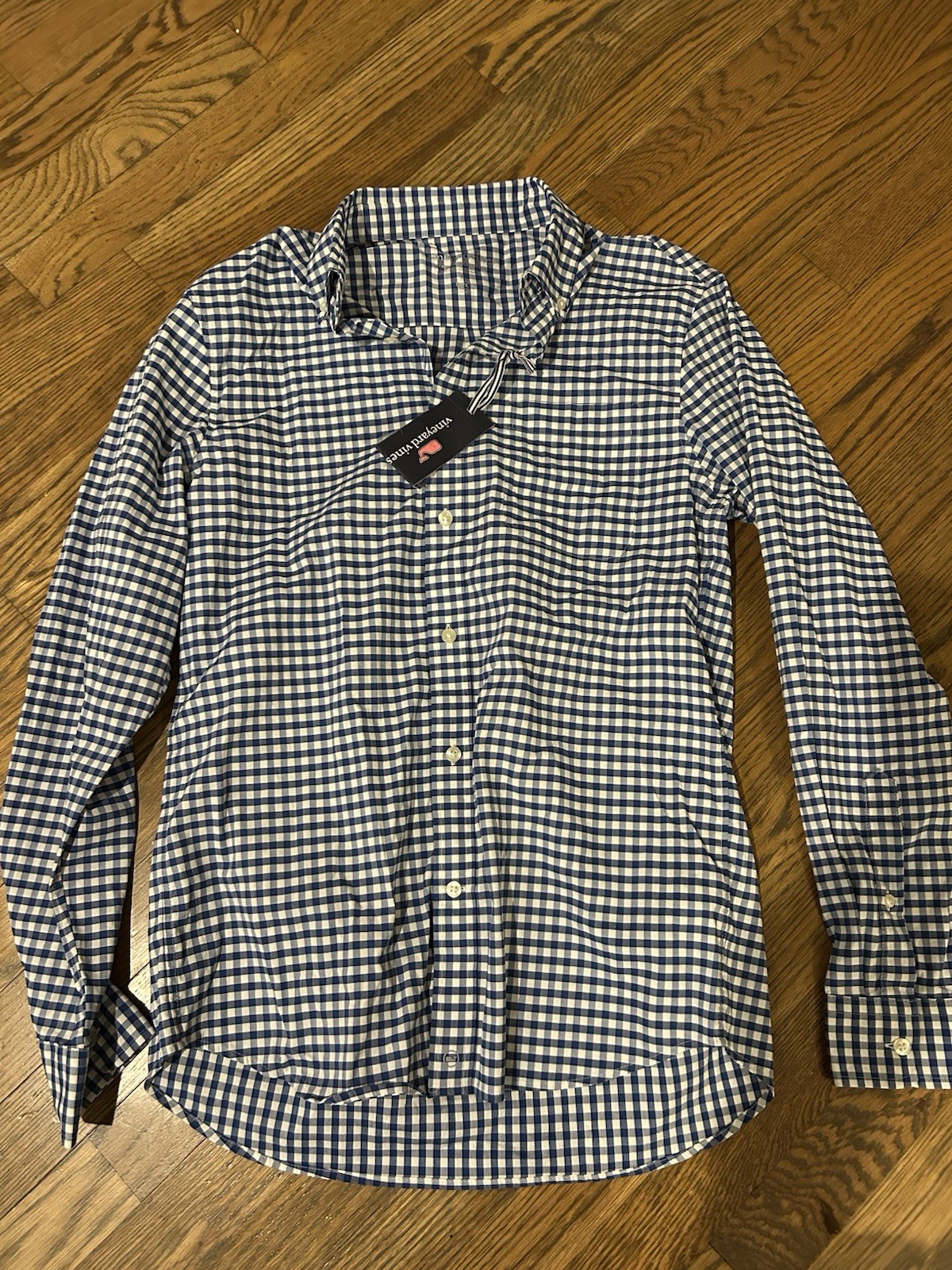 NWT Vineyard Vines Mens Navy White Gingham Check Button Down Shirt LS Small Brrr