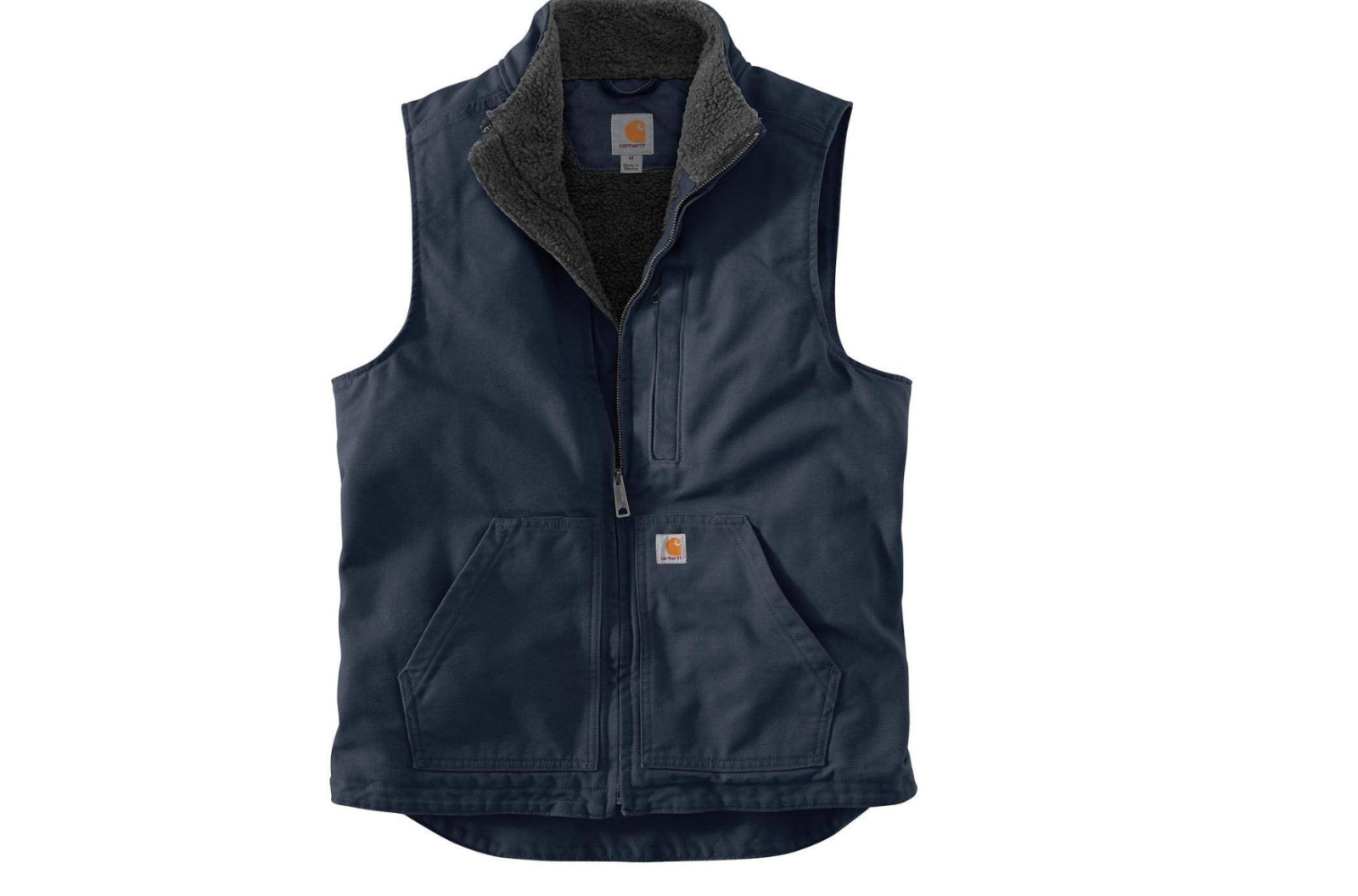 Carhartt Mens Loose Fit Washed Duck Sherpa Lined Mock Neck Vest Navy 104277