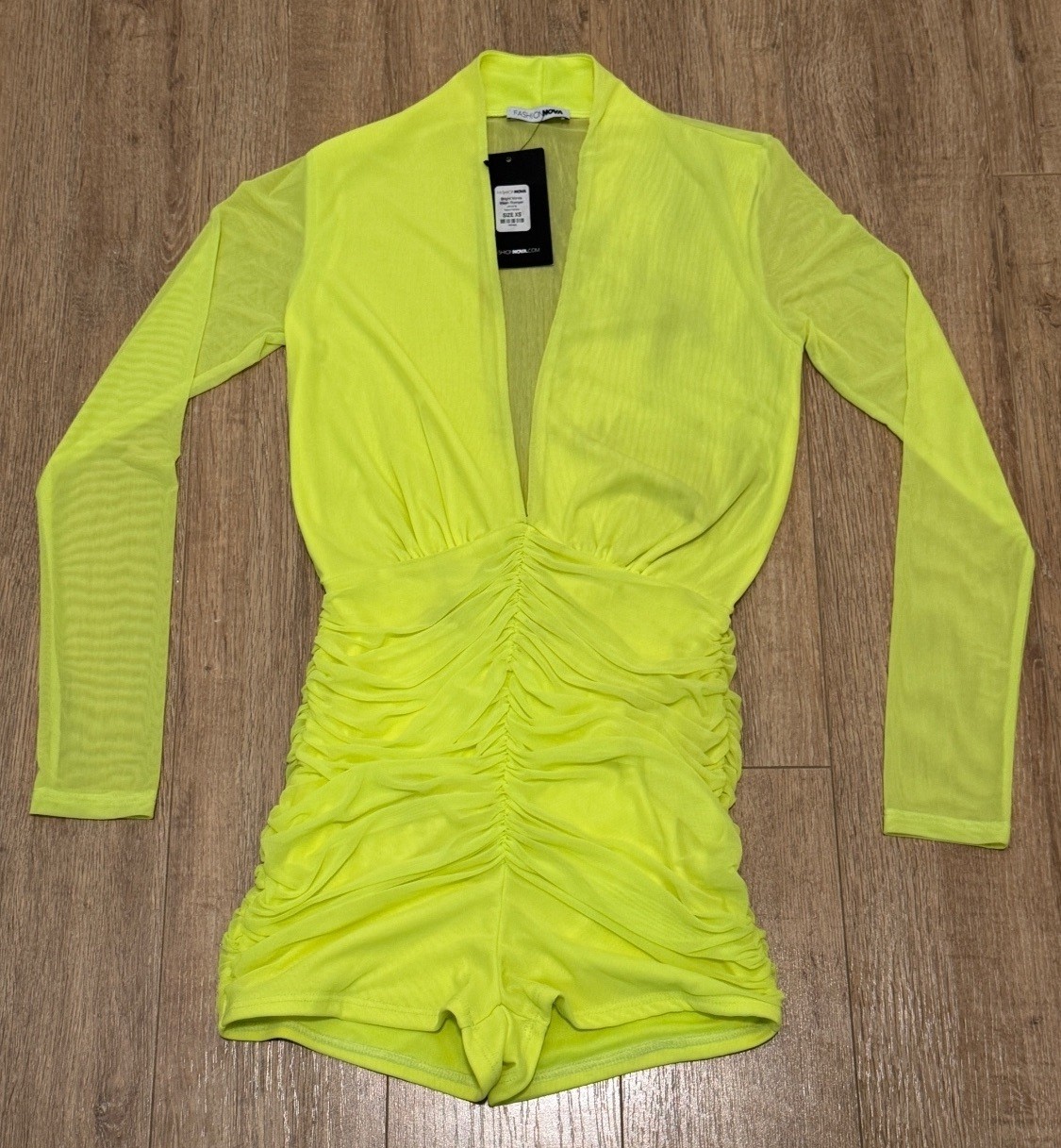 Fashion Nova Bright Minds Mesh Romper Size XS Neon Yellow