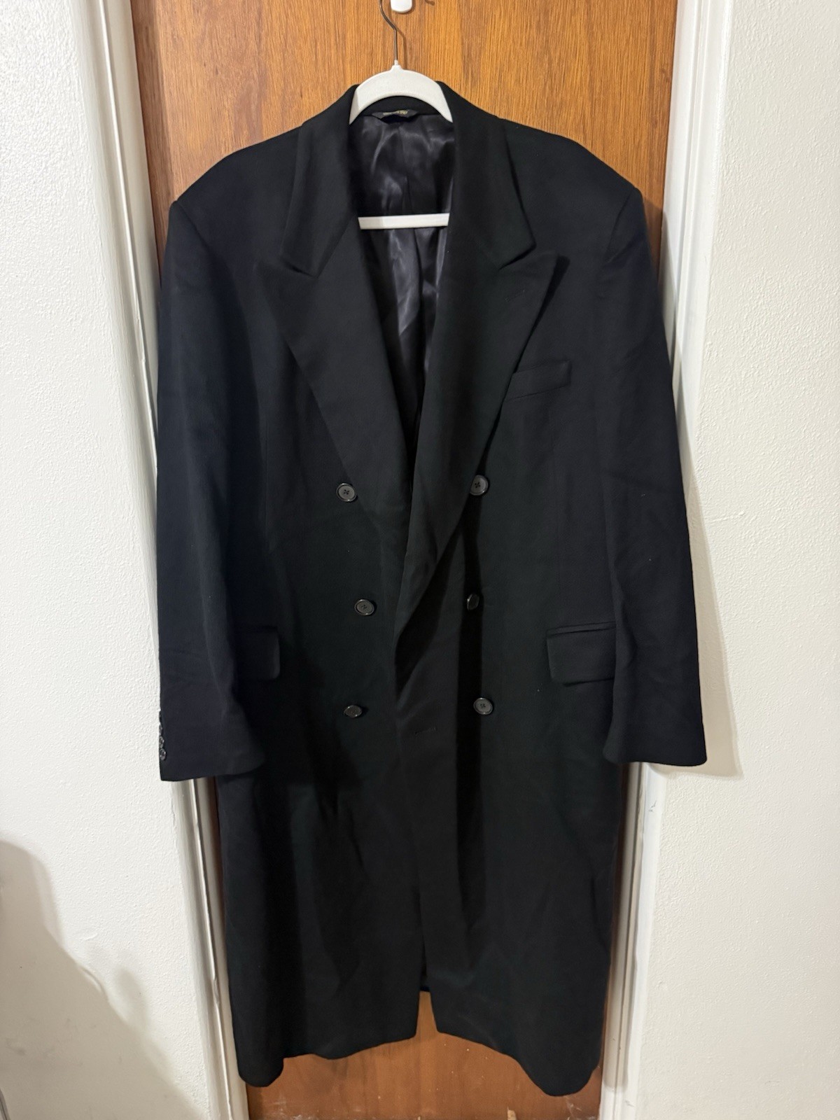 Vintage Nordstrom Jacob Siegel Mens Black 100% Cashmere Overcoat DB Long 44R