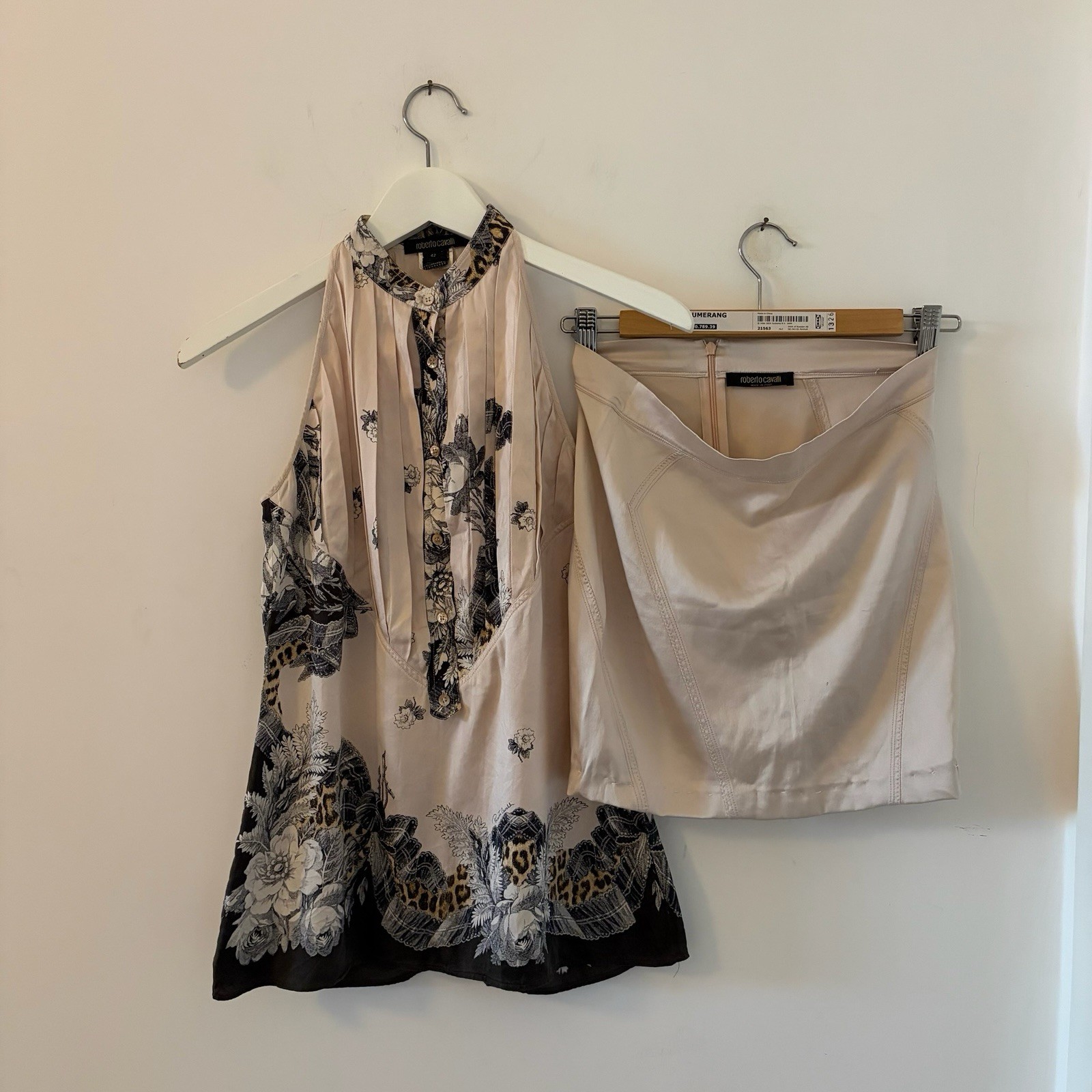 Vintage SS 2005 100% Silk Skirt Set by Roberto Cavalli Size 42 Rare Archive