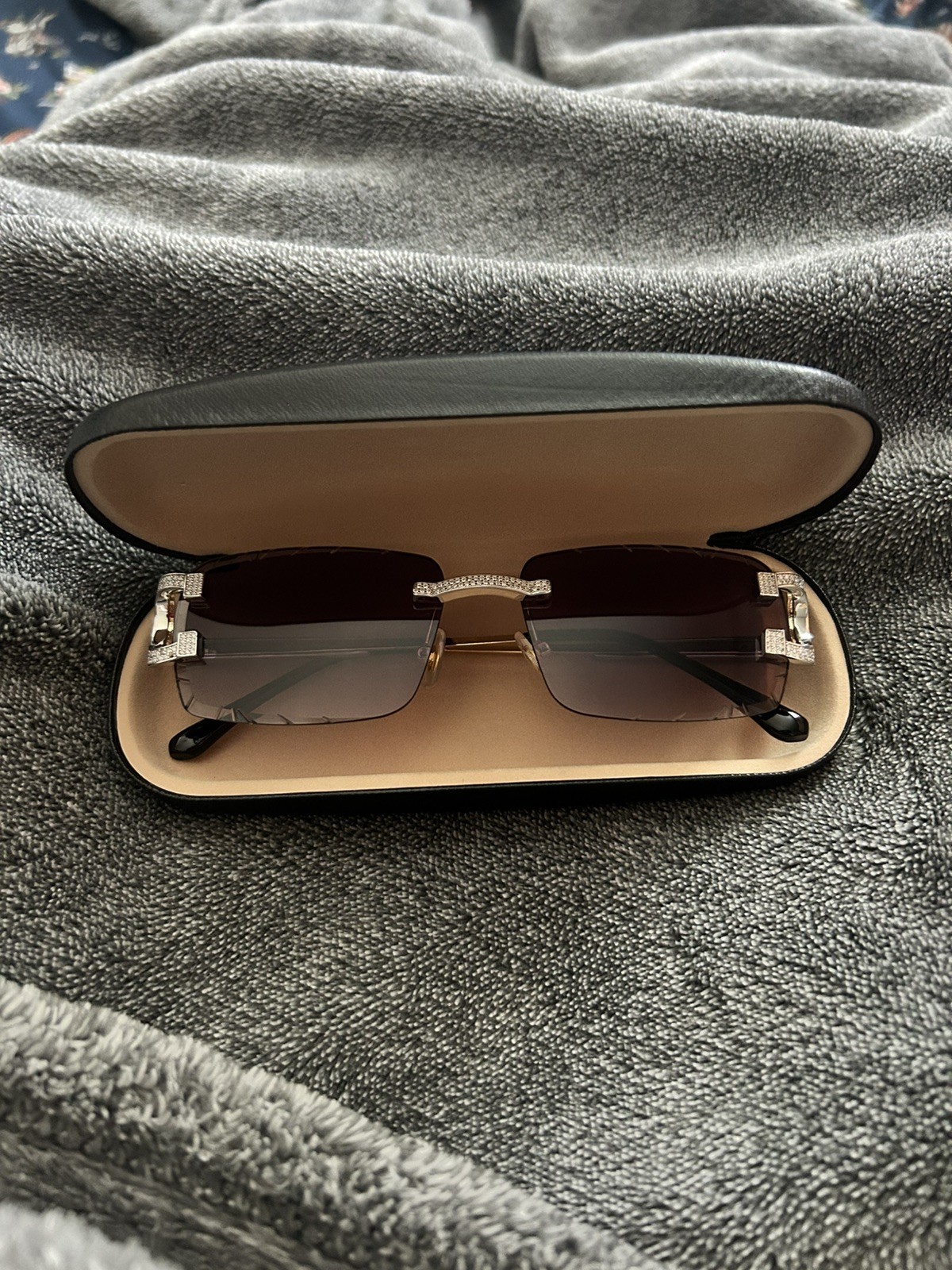 Real 925 Silver Big C VVS MOISSANITE Black Fade Sunglasses - Faceted Lens