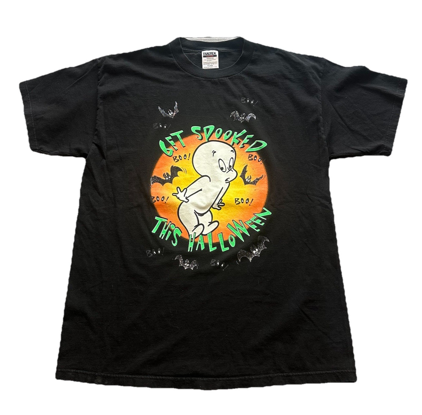 VTG CASPER HALLOWEEN GET SPOOKED BLACK T-SHIRT SZ XL CARTOON TEE BATS (4)