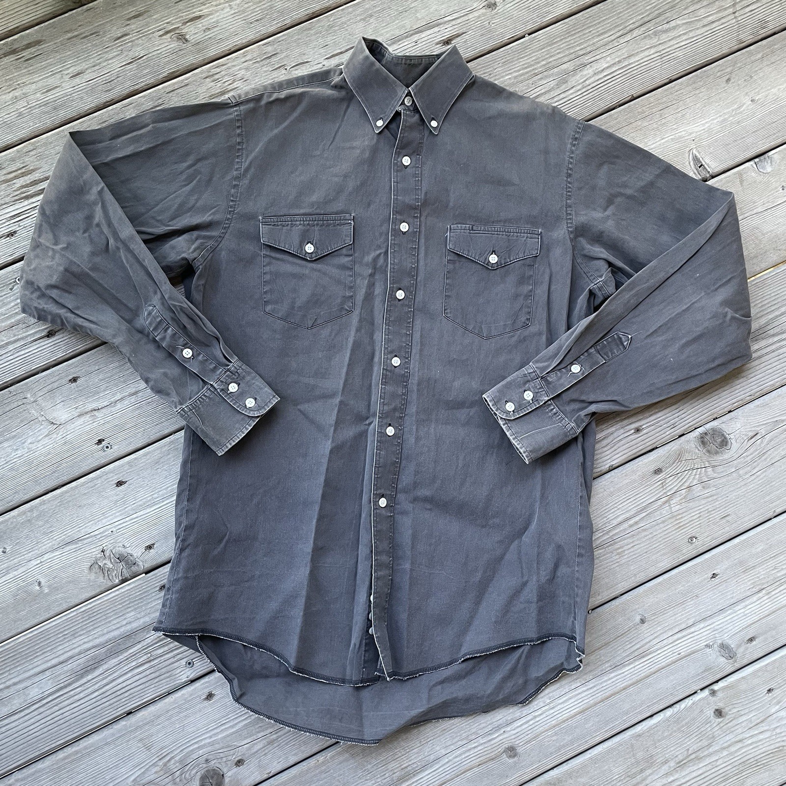 Vintage Wrangler Cowboy Cut Western Shirt L Black USA Heavyweight Workwear 