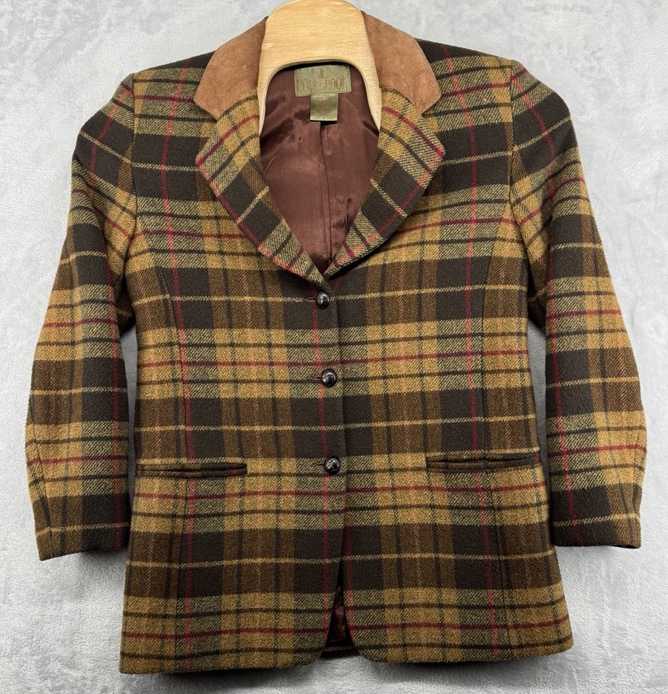 Colebrook JL Plaid Barn Chore Jacket Coat Leather Trim Vintage Women\'s Size M