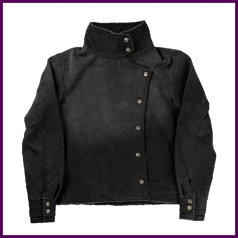 Y2K Fencing Jacket Vintage Wash Gradient Irregular Button Unisex Jacket
