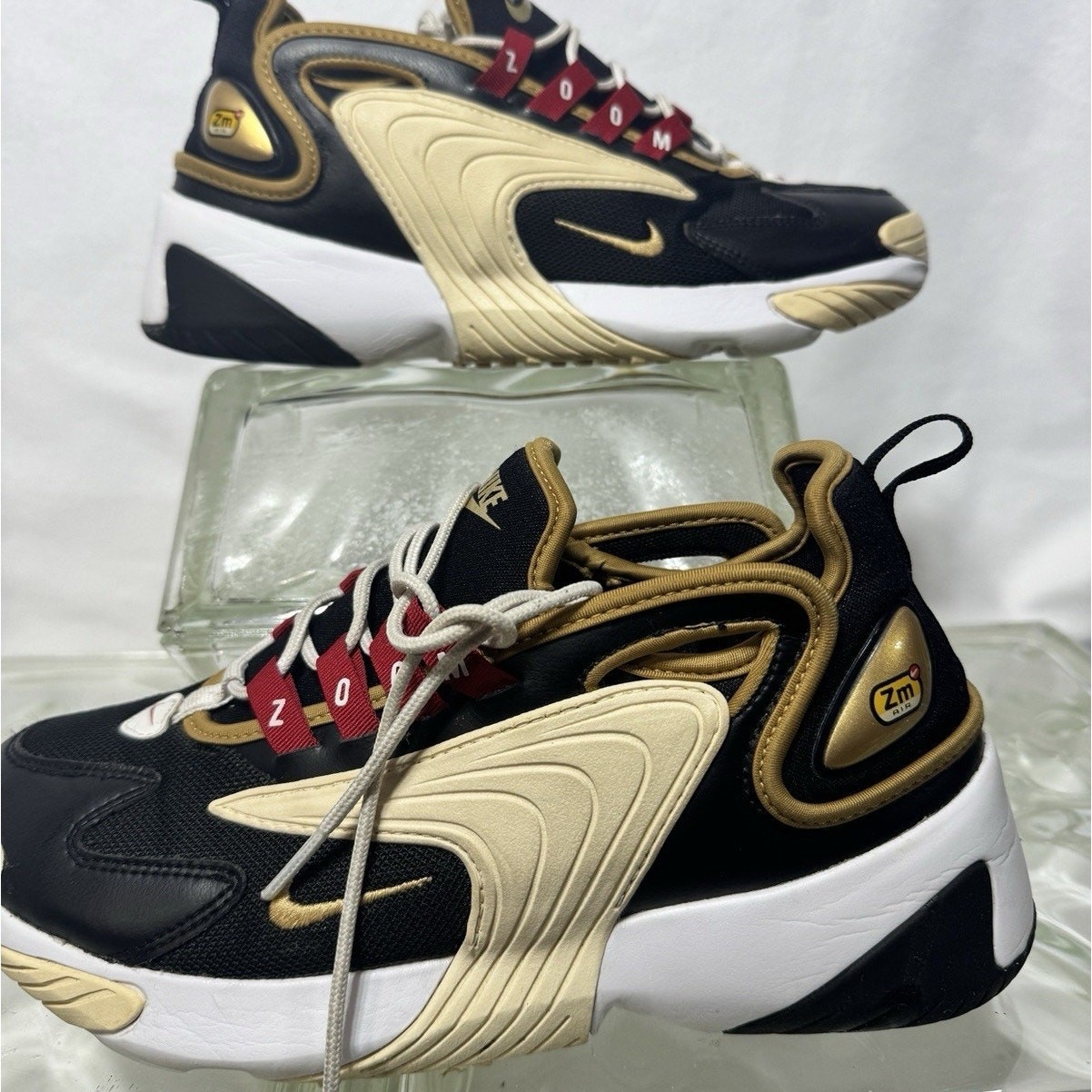 Nike Zoom 2K Black Metallic Gold Red Chunky Sneakers Womens Sz 8 AO0354-004 Y2K