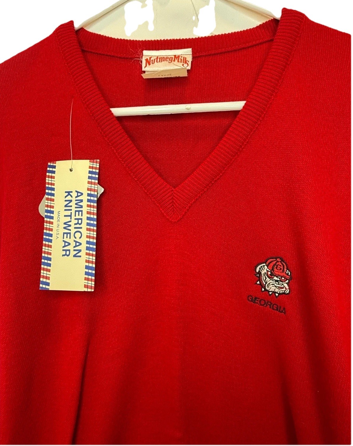 VTG 80s Nutmeg Mills Georgia Bulldogs Sweater V-Neck Knit Mens L Made in USA NWT