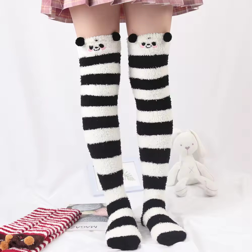Women\'s Kawaii Thigh High Socks Striped Warm Knit Polyester Animal Japanese Styl