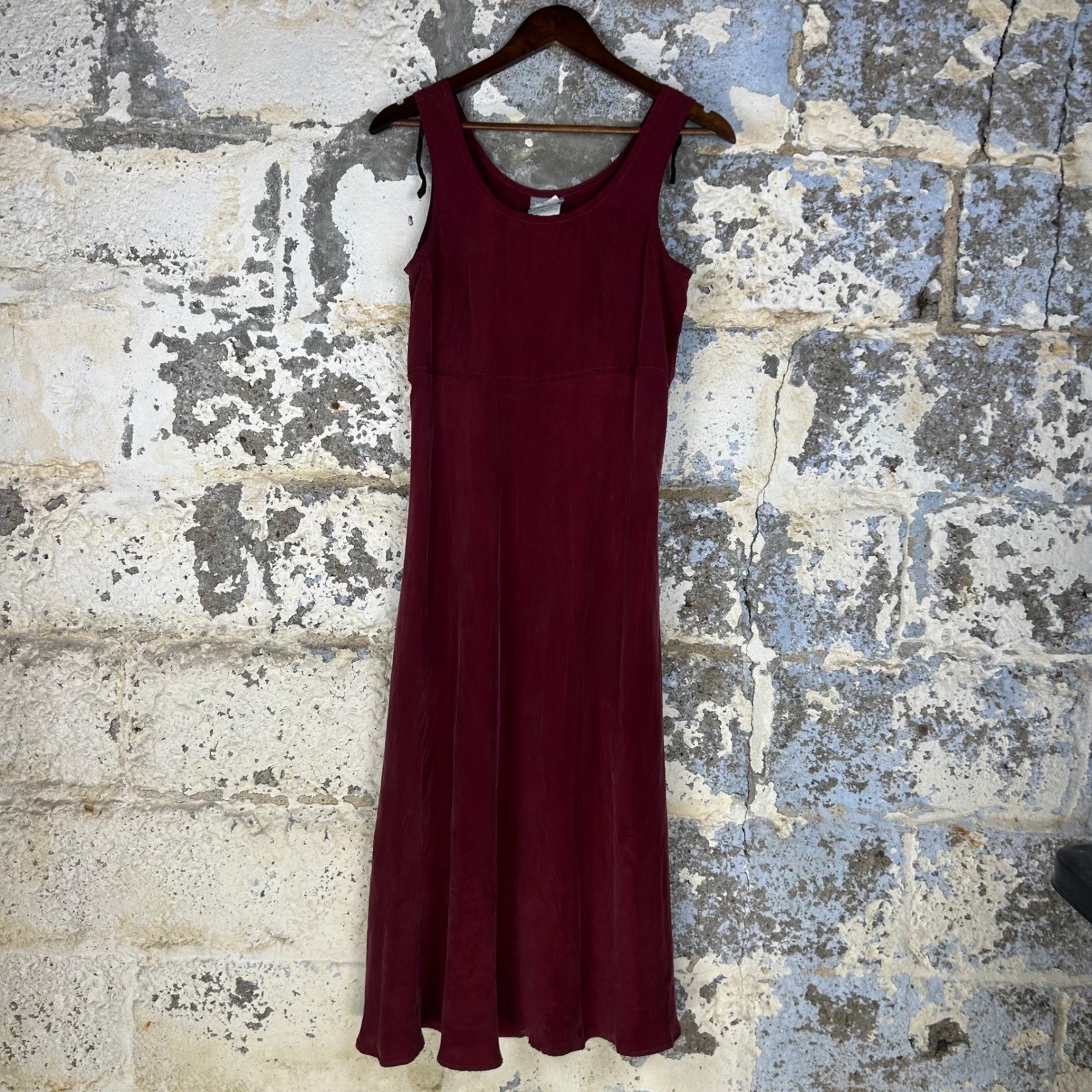 Vintage Rabbit Designs Midi Dress Burgundy Excellent 100% Bemberg Cupro USA