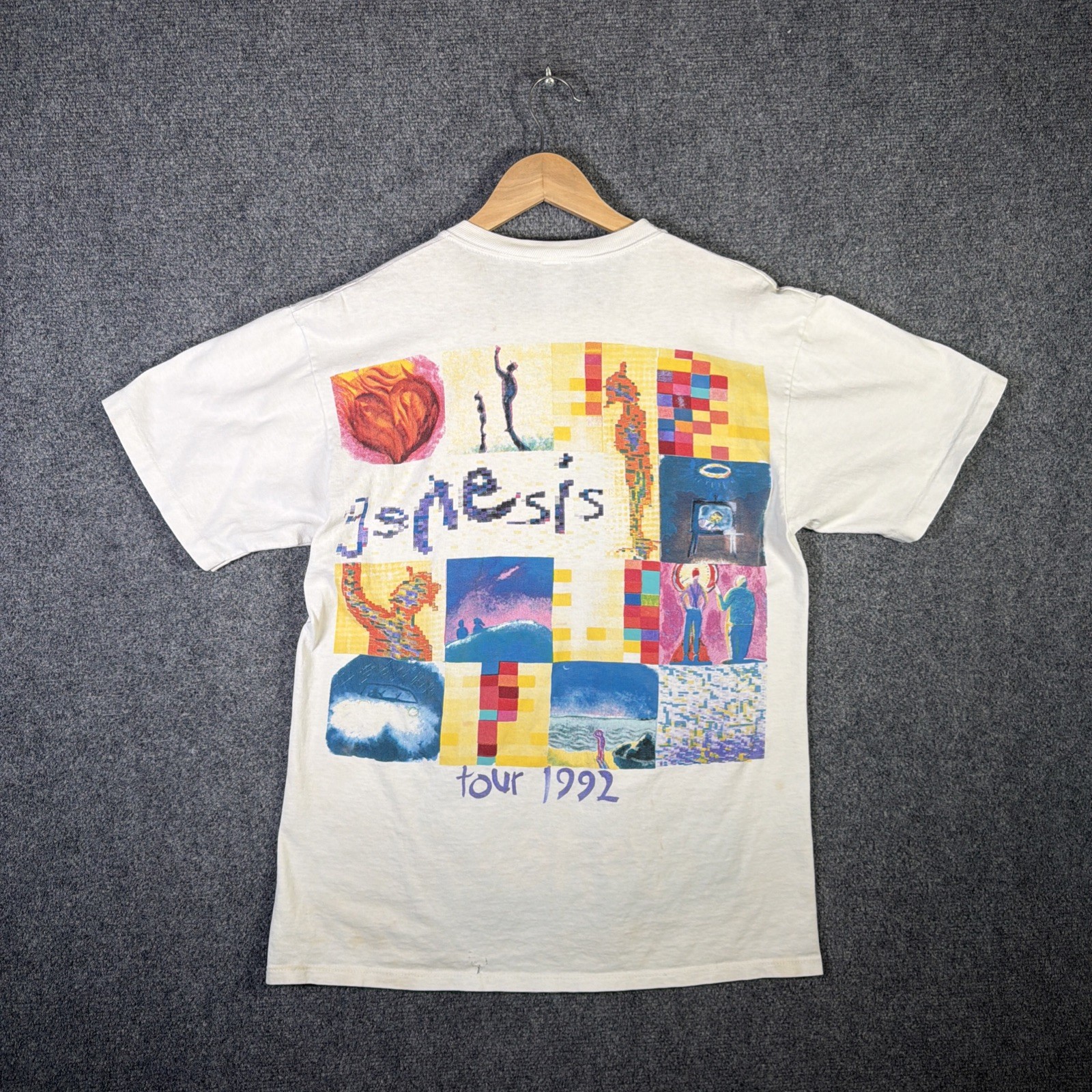 Vintage Genesis Shirt Large White 90s 1892 Tour Abstract Fractal Band Tee Tour