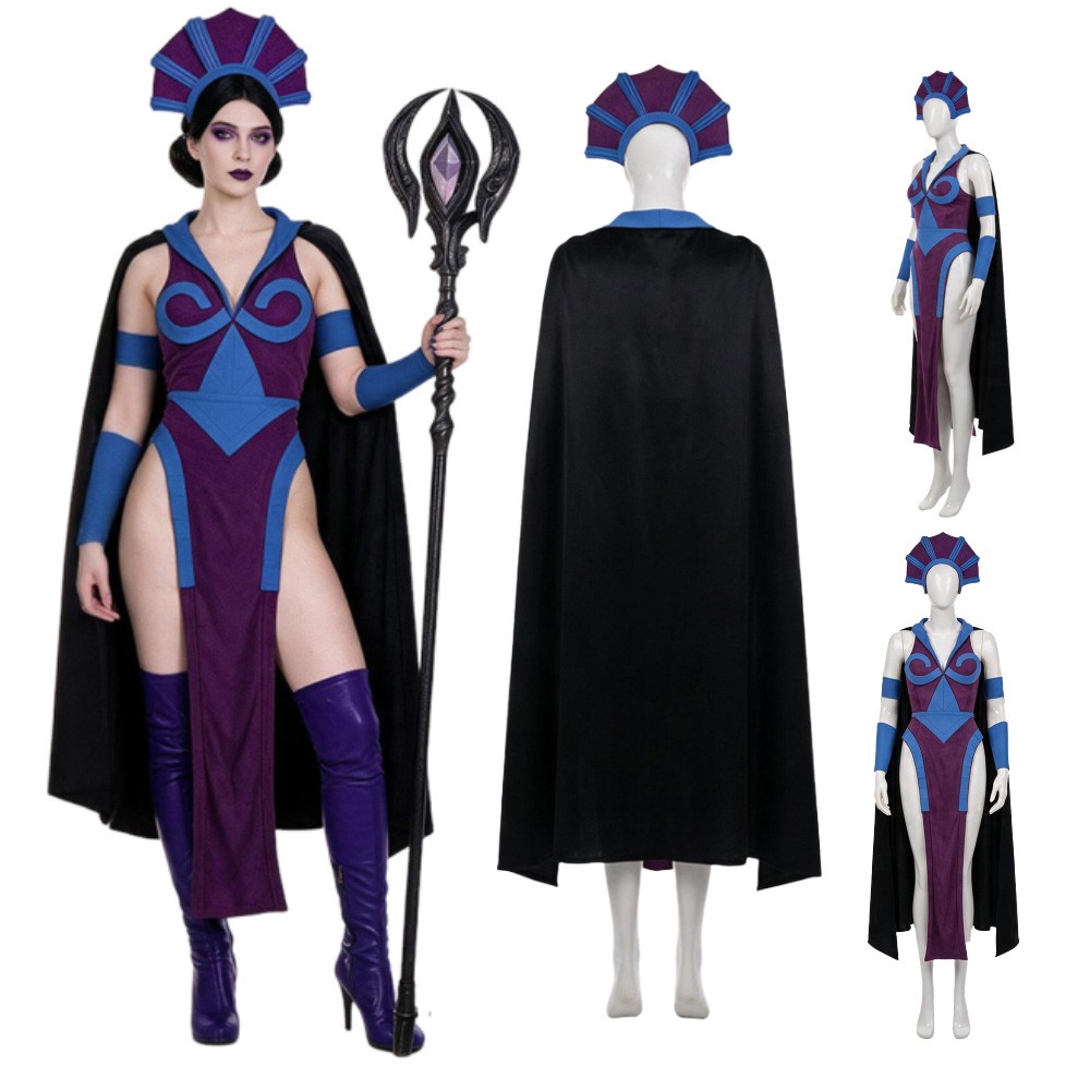 Skeleton King Evil-Lyn Witch Cosplay Skirt Cape Crown Halloween Party Carnival
