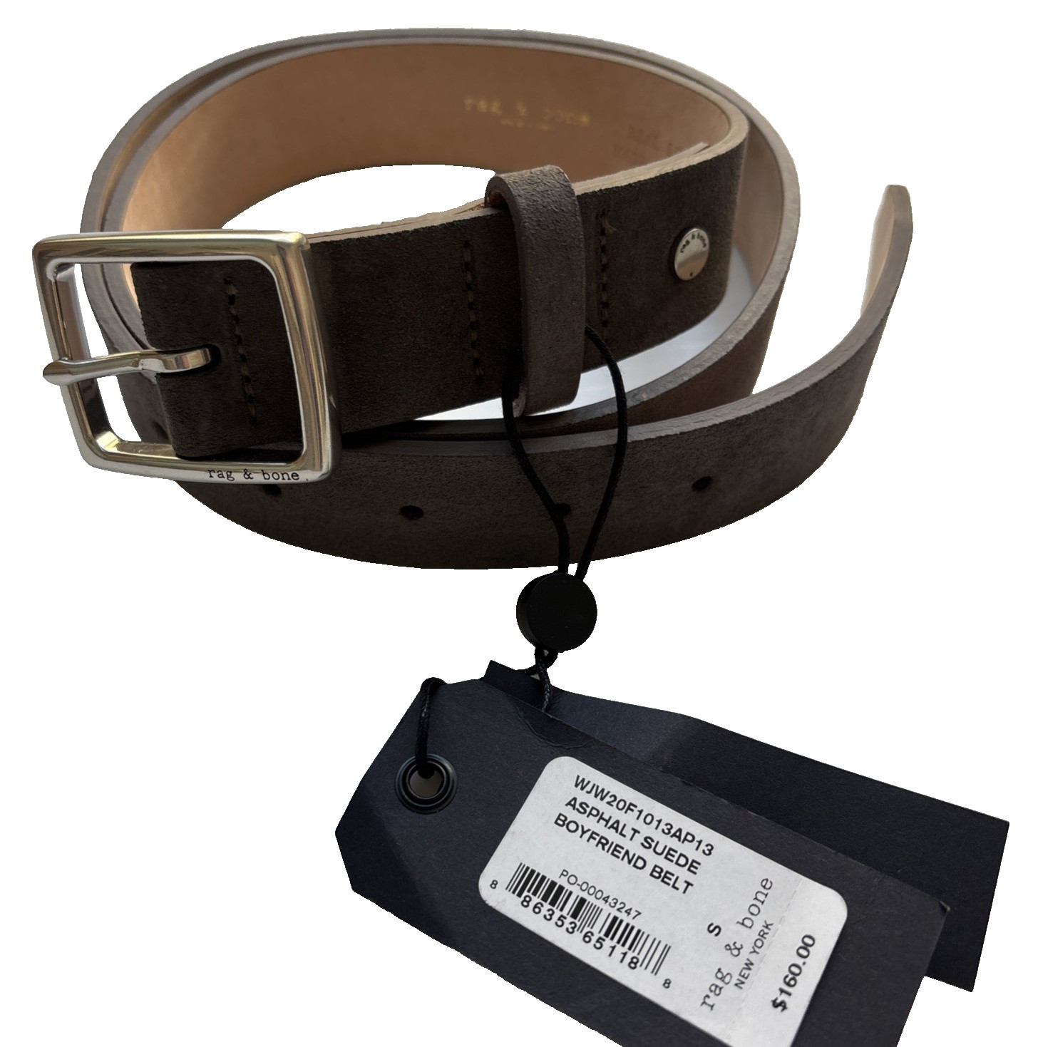 NEW Rag & Bone Womens Boyfriend Gray Belt Silver Buckle MSRP $160 Nordstrom NWT