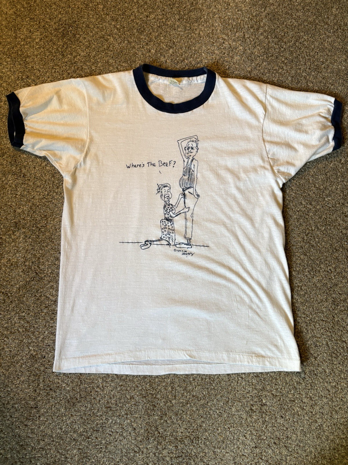 Vintage 1984 Where’s the Beef? Mike Shields Caricature ringer shirt