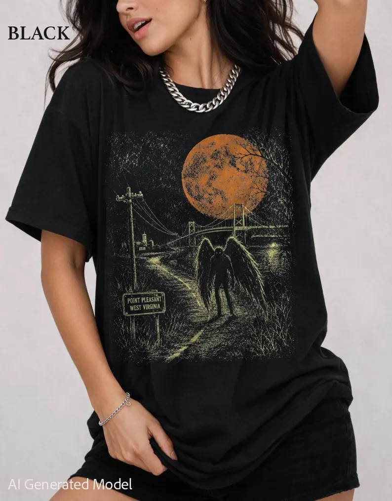 Mothman Shirt, Point Pleasant West Virginia Cryptid Tee, Vintage Folk Horror