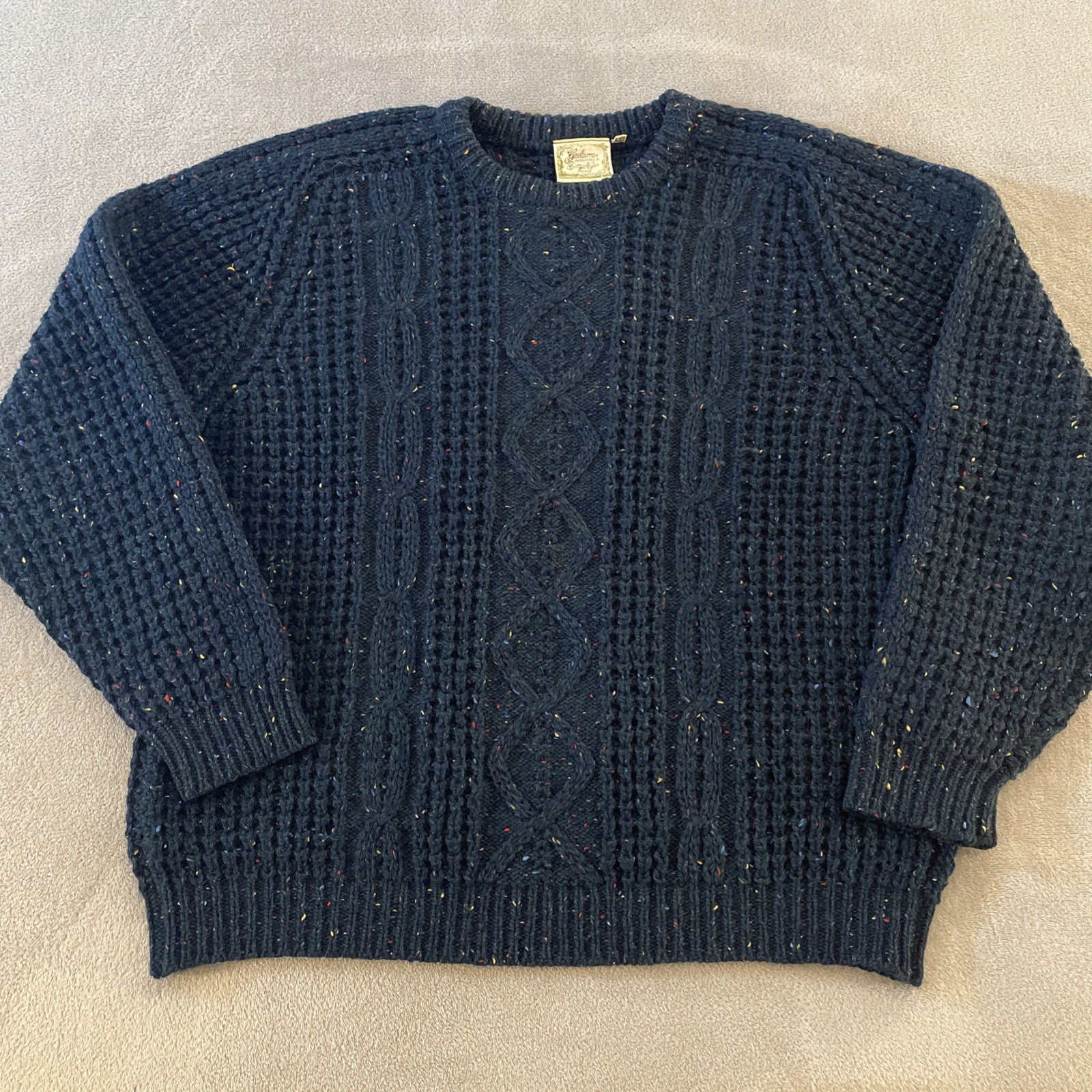 Vintage Gaeltarra Handloomed Irish Aran Fisherman Wool Sweater Dark Blue 44\