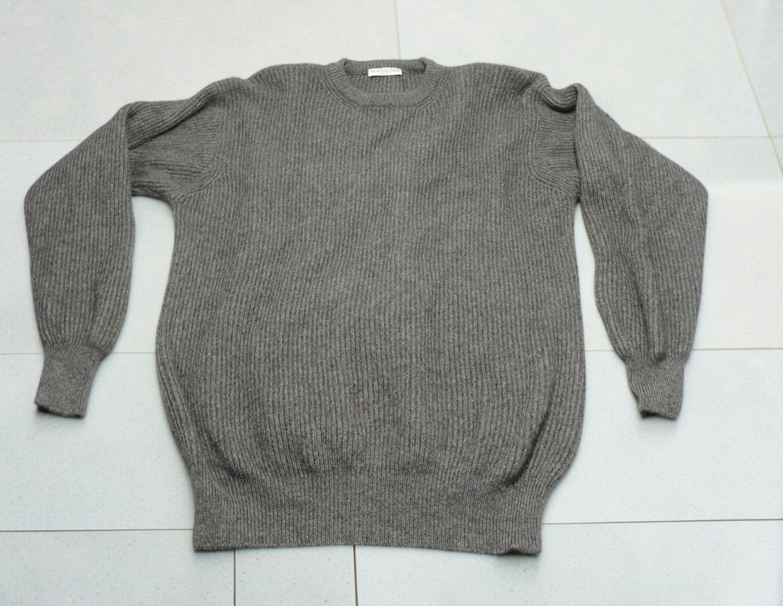 MANRICO Cashmere Mens Size EU 52 US L Ribbed Crewneck Sweater Gray Made In Italy