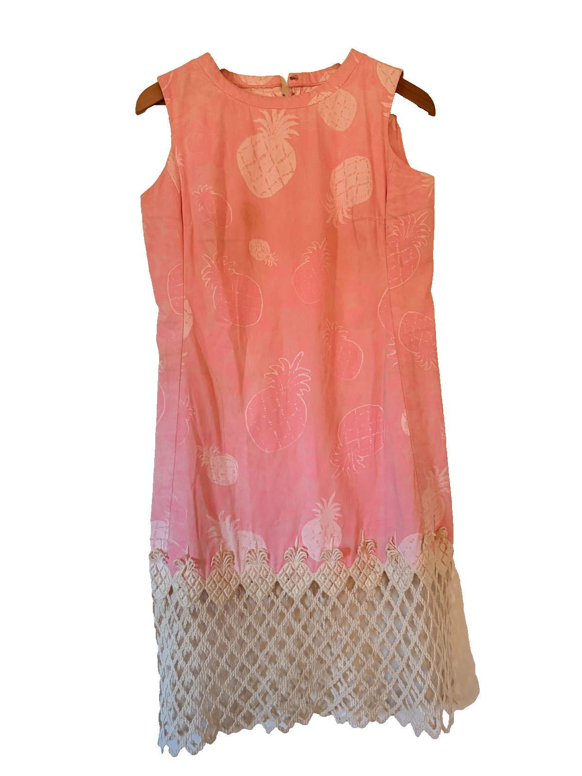 Rare 1963 Lilly Pulitzer Original Pink Pineapple Shift Dress Crochet Hem Vintage