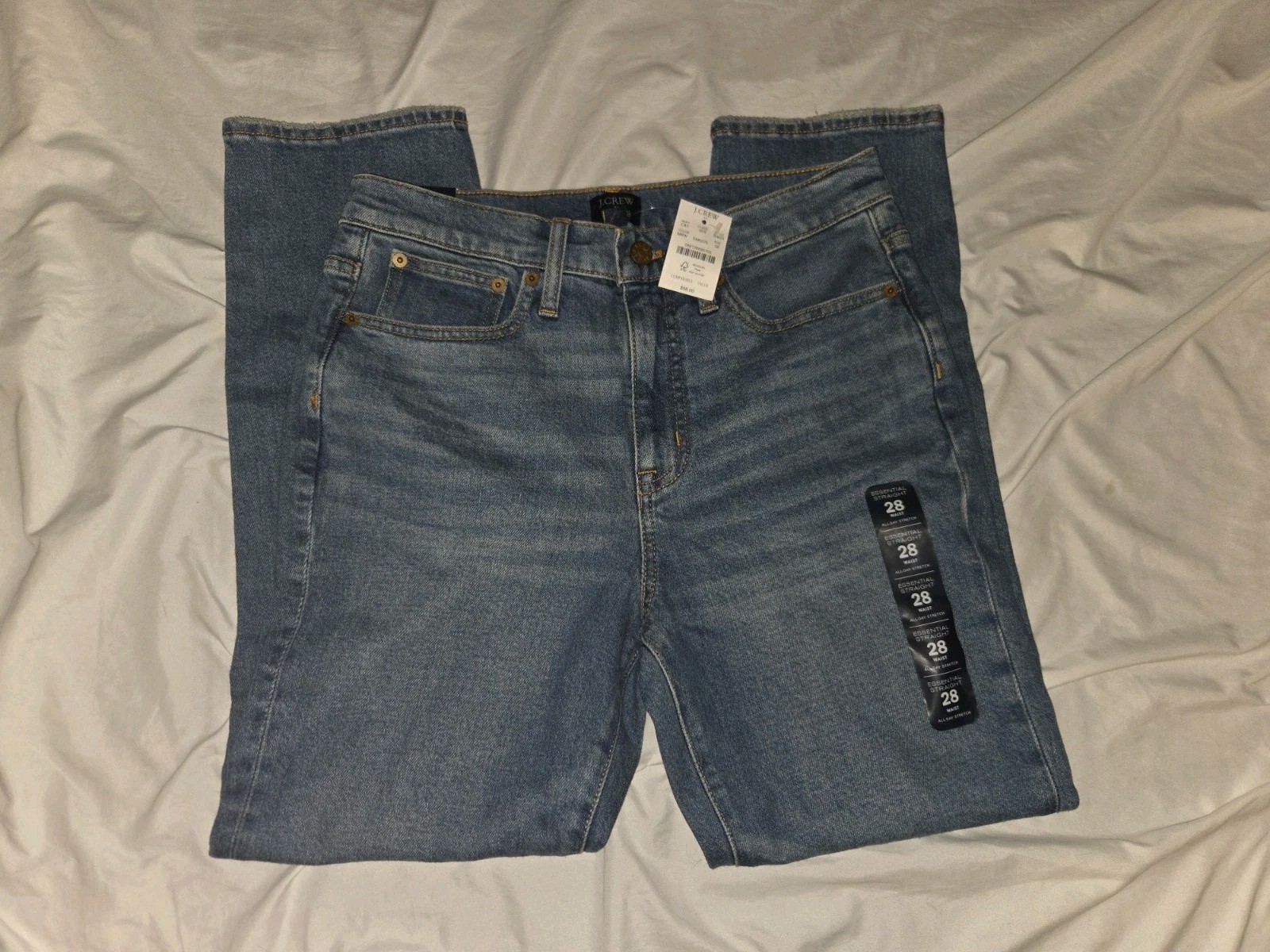 NWT J.Crew Factory Essential Straight Jeans Womens 28x27 Med Wash Stretch BJ823