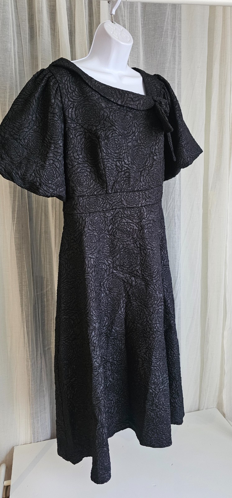Women\'s Elegant Midi Floral Jacquard Dress Black Size 1XL NWT