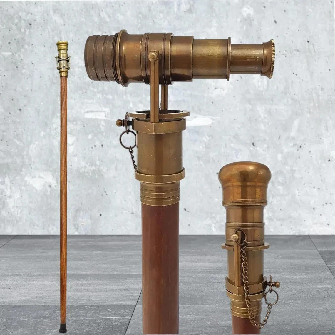 Vintage Solid Brass Nautical Telescope Walking Stick – Fordable Cane New Year