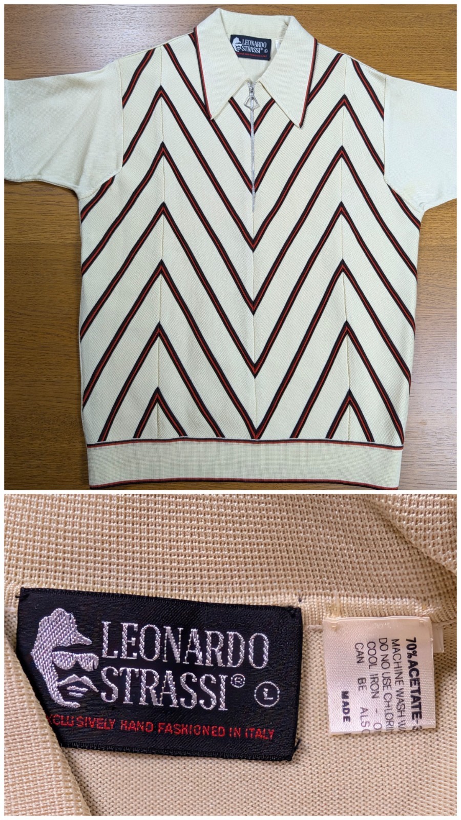 Vintage Leonardo Strassi Mod 1960s 1970s Italian Menswear Sweater Shirt ½-zip L