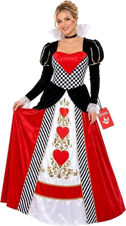Women`s Queen of Hearts Costume Adult Alice in Wonderland Dress Halloween S-XXL
