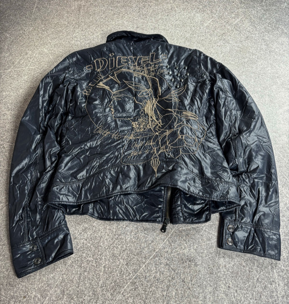 VTG 00s DIESEL AVANT GARDE EMBROIDERED ARCHIVE ASYMMETRICAL BIKER BOMBER JACKET
