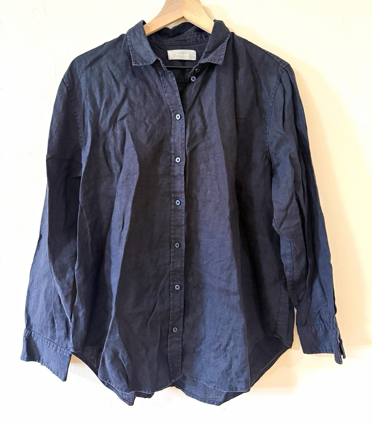 Everlane Women’s Black 100% Linen Long Sleeve Button-Up Shirt Size 14