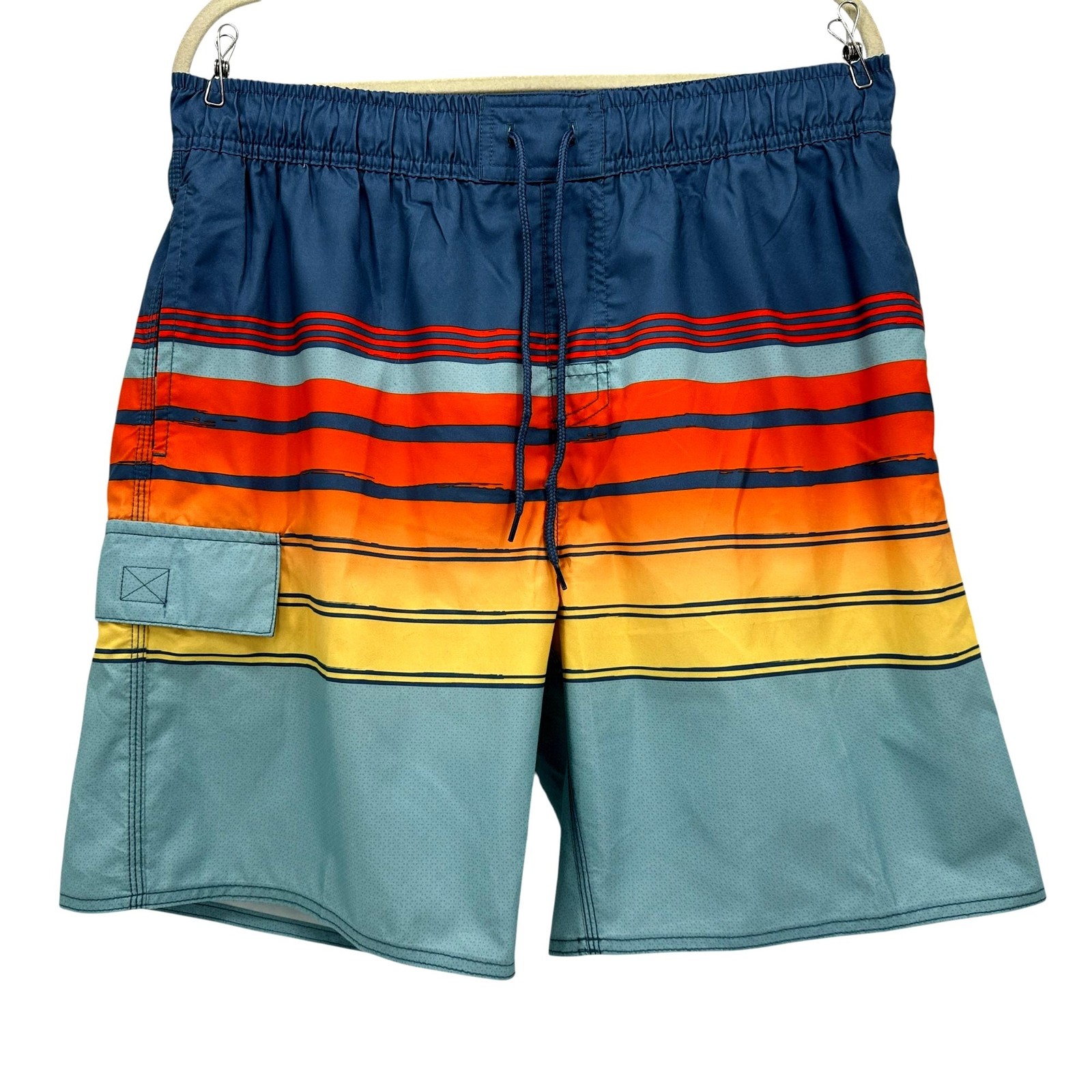 NEW U.S. Apparel Mens Large Swim Trunks Horizons Dusk Striped Multicolor Lined