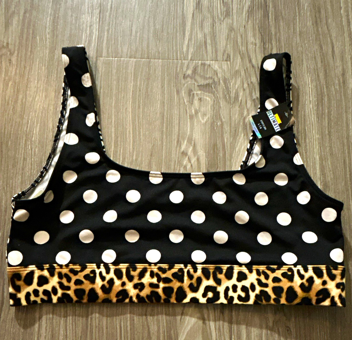 PINK Ultimate Wireless Light Support Sports Bra Black/White L Pullover Polka