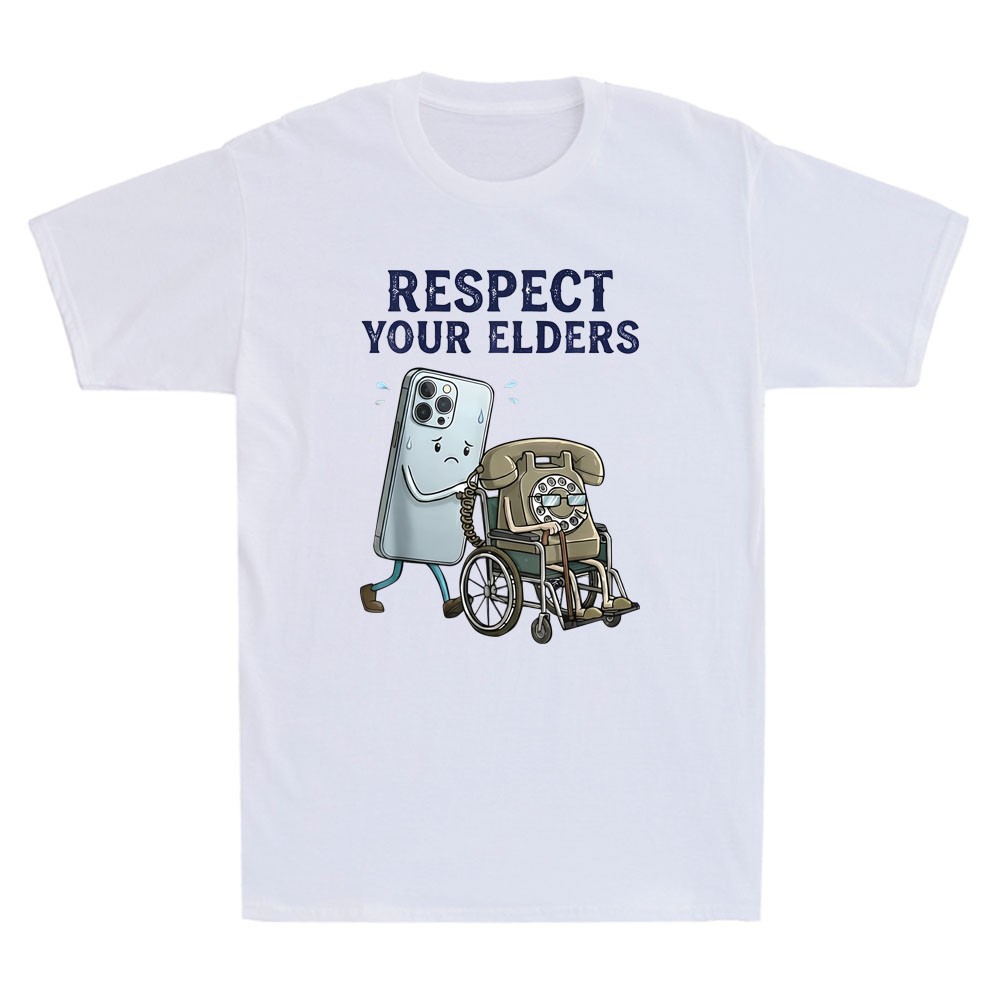Respect Your Elders Retro Smartphone Technology Funny Meme Quote Men's T-Shirt