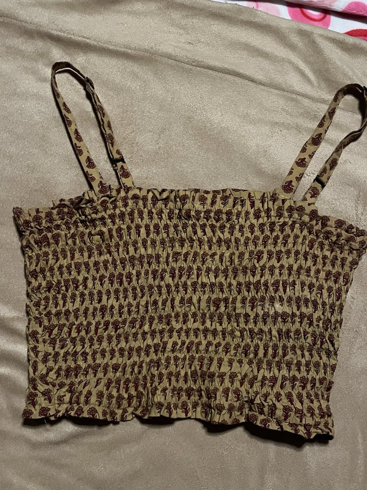 Vintage 90s Y2K MPH Clothing Floral Smocked Crop Top Medium Cotton Cami