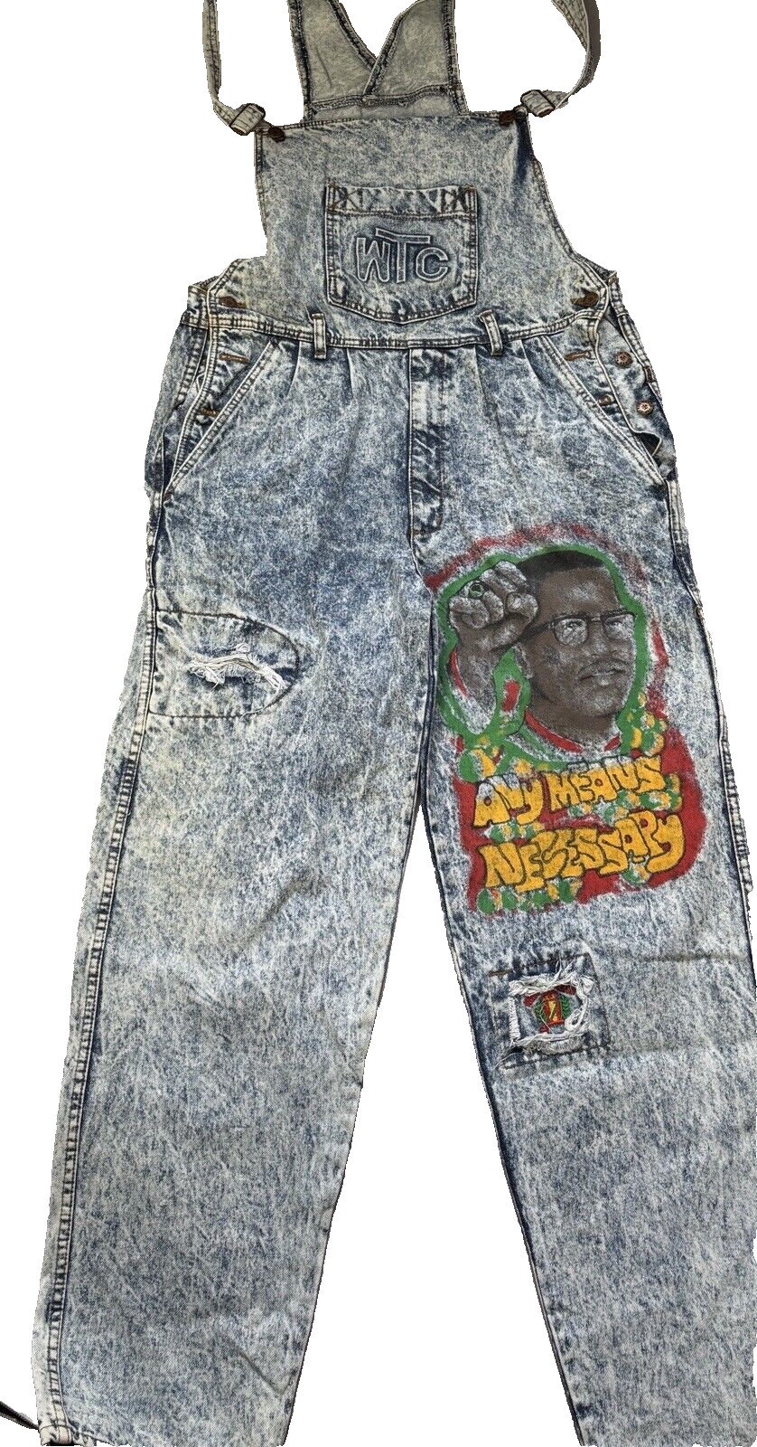 Vintage World Top Class WTC Acid Denim Jeans Overalls Hand Painted Malcolm X