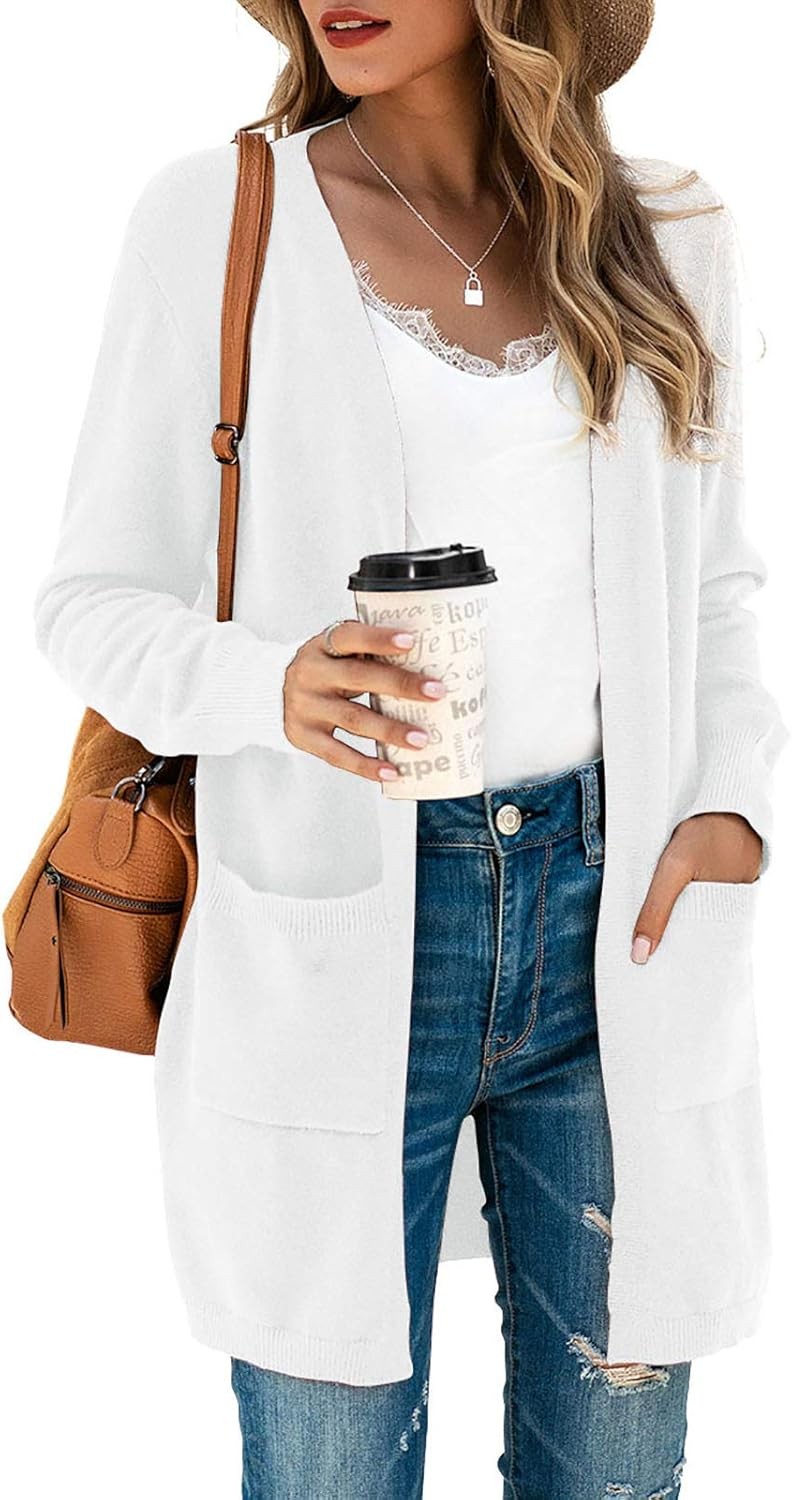Womens Kimono Cardigan Open Front Knit Oversized Sweater Coat with Pockets