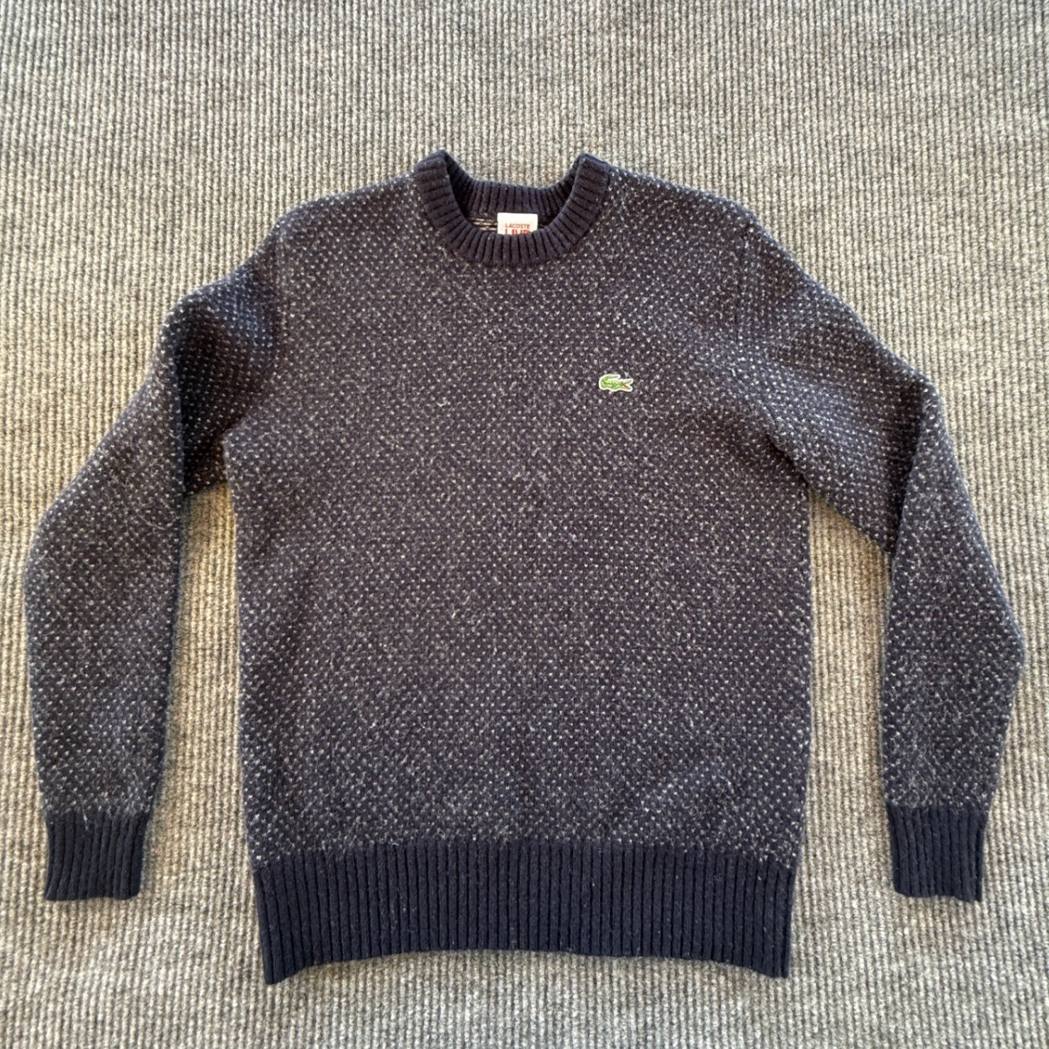 Lacoste LIVE Mens Navy Blue White Micro Dot Wool Blend Crewneck Sweater Size 5 L