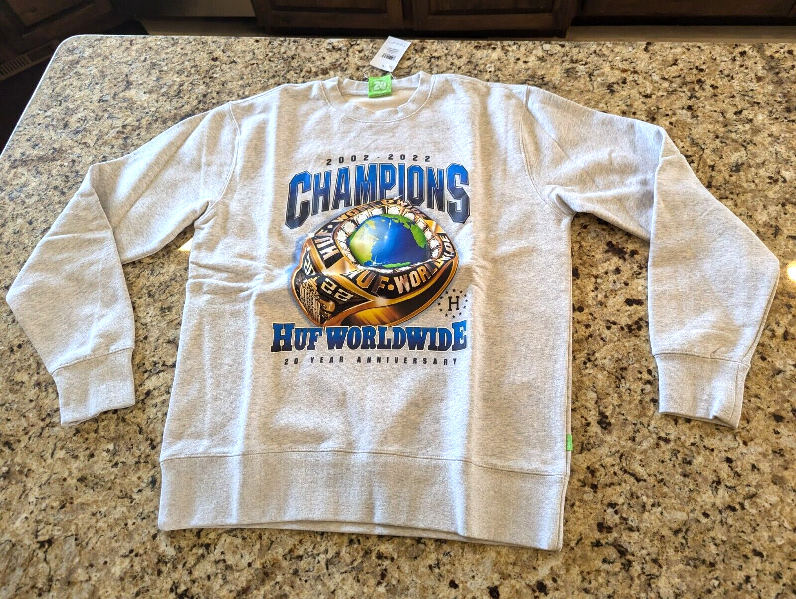 HUF Men\'s Champions Crewneck Sweatshirt 20 Year Anniversary Grey size M  RV$100