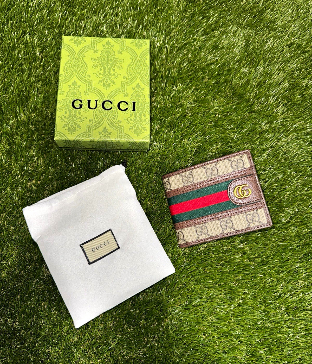 Gucci GG Monogram Bifold Wallet Web Stripe Men’s Beige/Brown Green Red