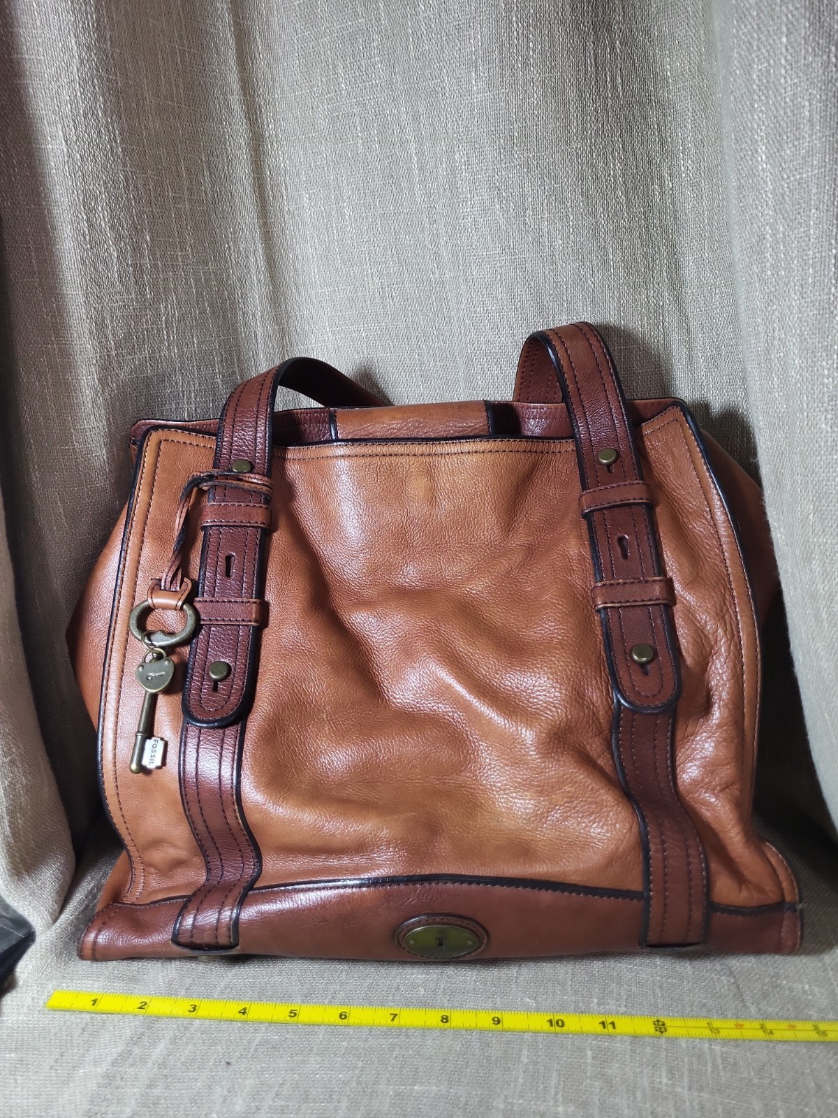 Fossil Long Live Vintage Leather Tote, Caramel/Brown Leather