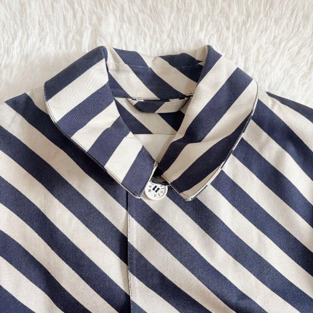 MACKINTOSH Made in Scotland Navy Cream Diagonal Stripe Bonded Cotton Coat 36