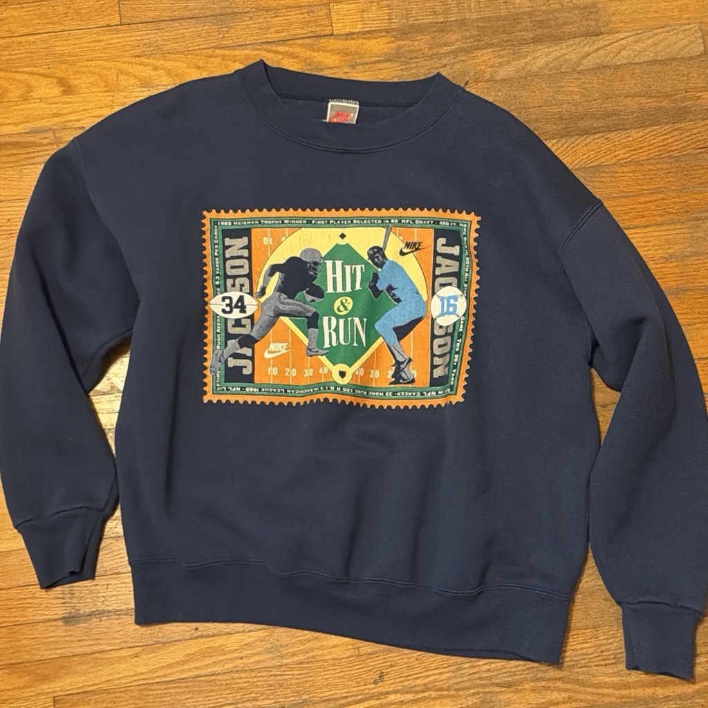Vintage 1988 Nike Bo Jackson Hit & Run Sweatshirt Navy Made USA Gray Tag L