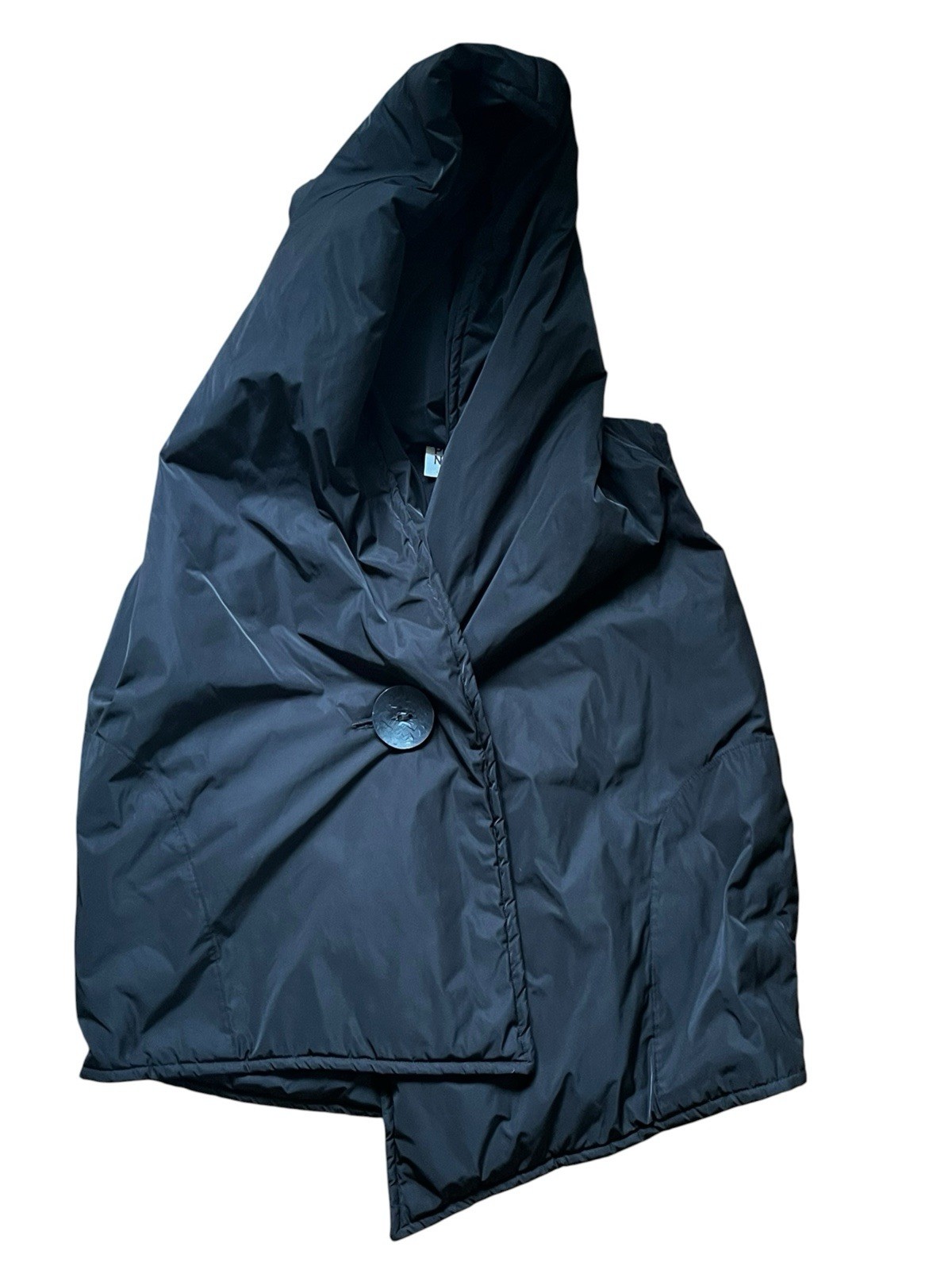Planet by Lauren G Black Oversized Asymmetrical Hooded Nylon Jacket, One Size