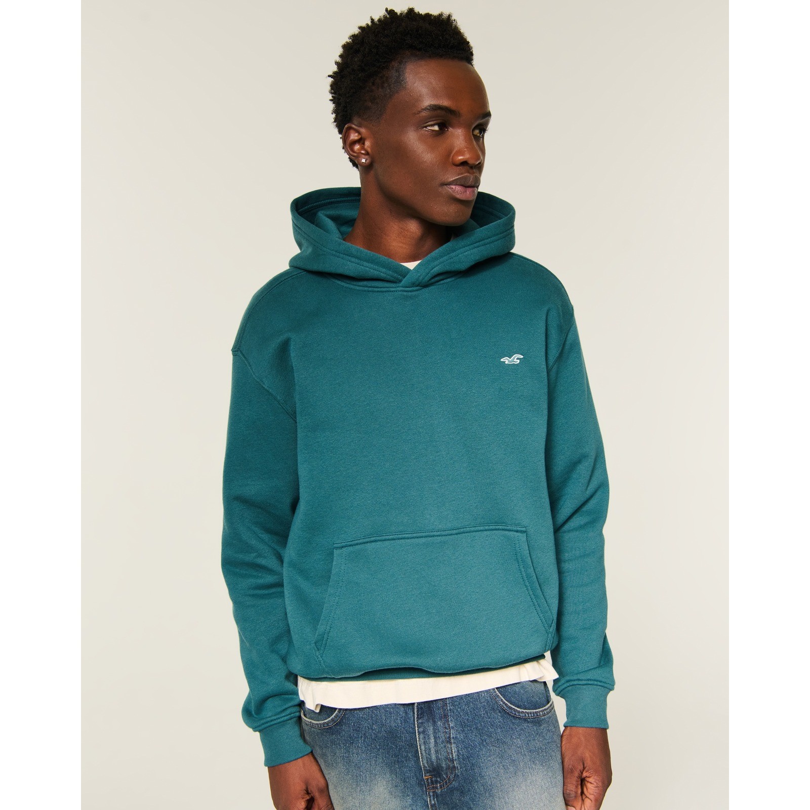 Hollister Men's Relaxed Icon Hoodie, Teal